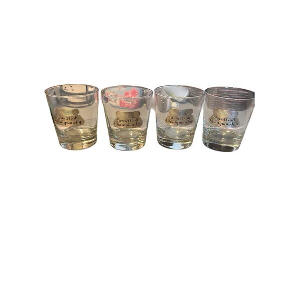 Signet golf championship engraved silvertone plaque set of four whiskey glasses - Picture 3 of 4